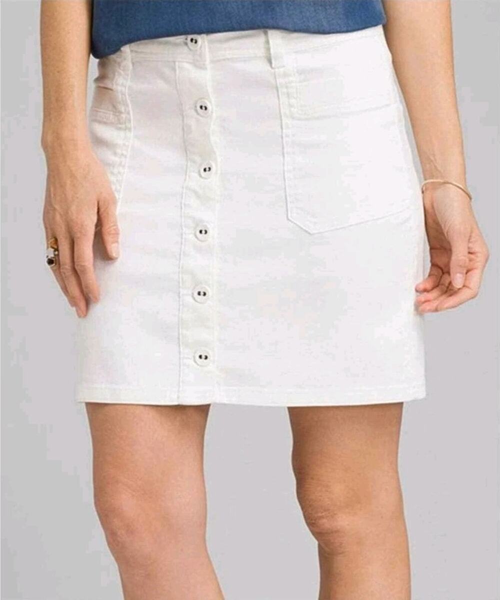 prAna Kara Organic Cotton White Button Front Mini Skirt Size 6